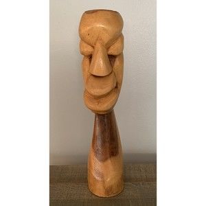 Mid-Century Art Hand Carved Wooden Male Bust Sculpture 14" MCM Vtg